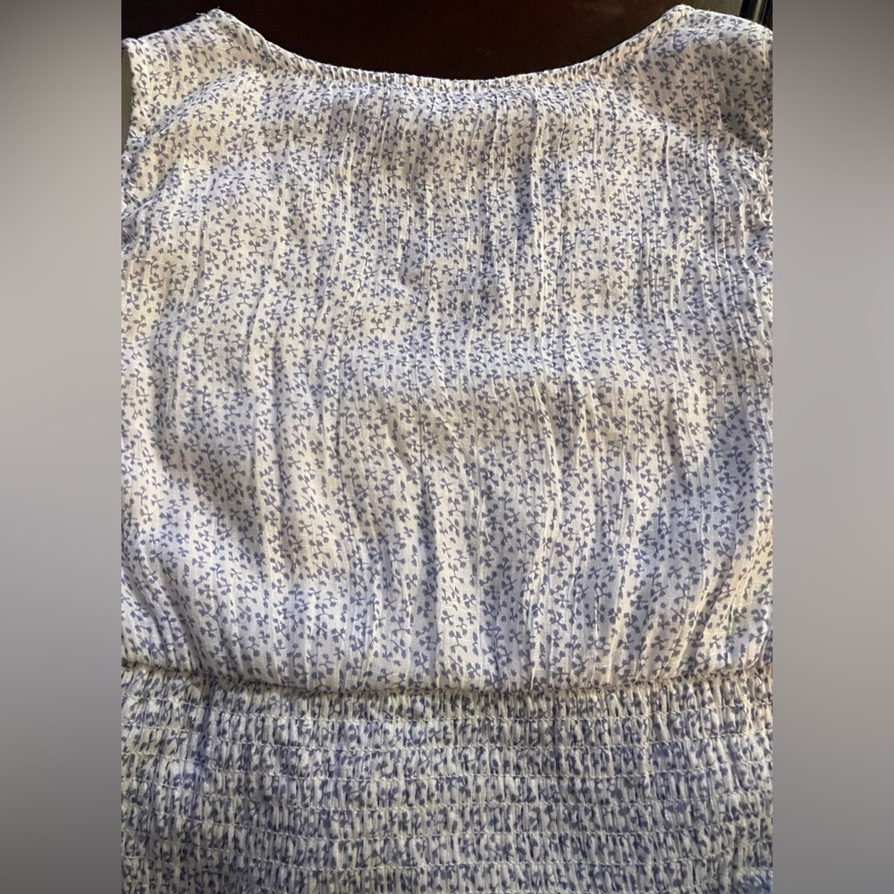 Vintage White Blue Sleeveless Maxi Dress smoked tired v-neck size medium - Picture 11 of 12